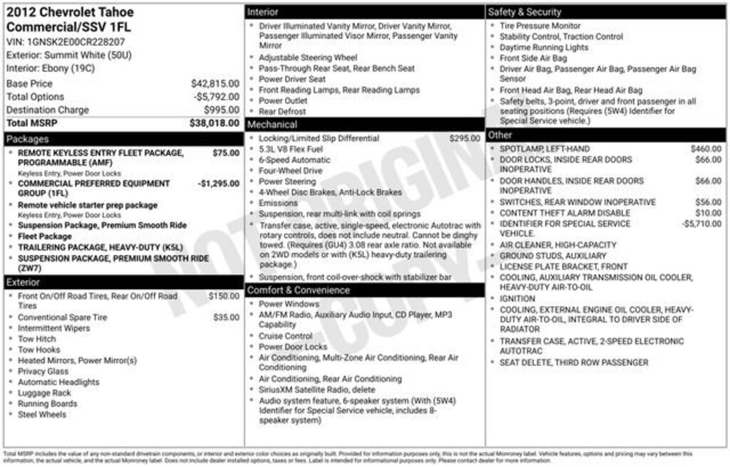 Used 2012 Chevrolet Tahoe Commercial SUV