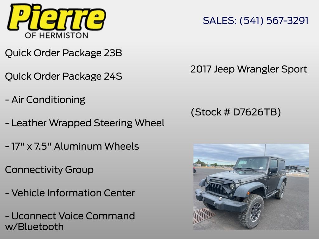 Used 2017 Jeep Wrangler Sport S with VIN 1C4AJWAG3HL557897 for sale in Hermiston, OR