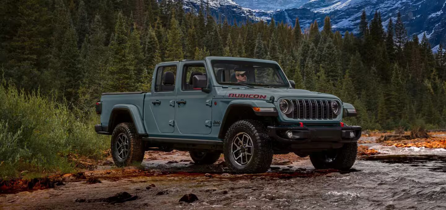  gray 2026 jeep gladiator rubicon on the mountainside