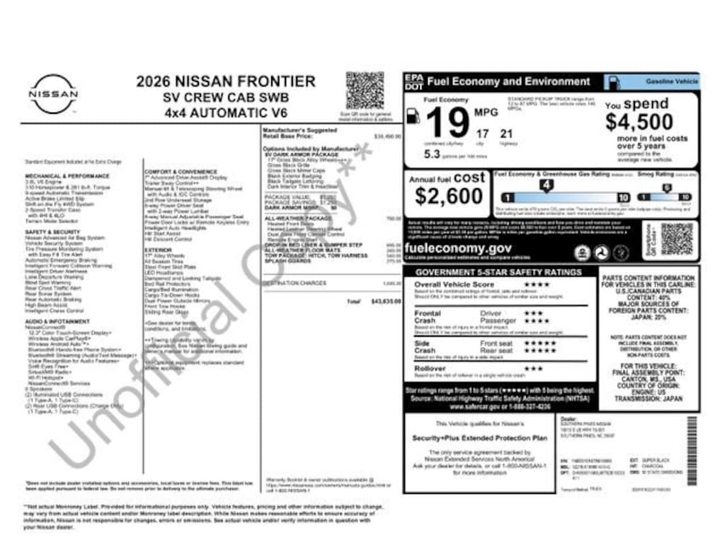 New 2026 Nissan Frontier S Truck Crew Cab