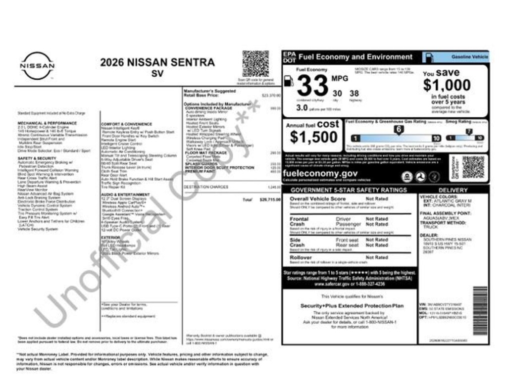 New 2026 Nissan Sentra SV Sedan