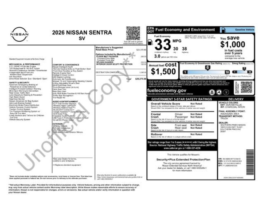 New 2026 Nissan Sentra SV Sedan
