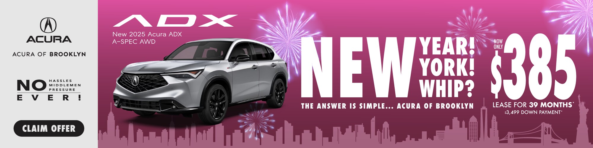 New 2025 Acura ADX A-SPEC AWD Lease For $385 a Month For 39 Months* $3,499 Down Payment – Shop Now