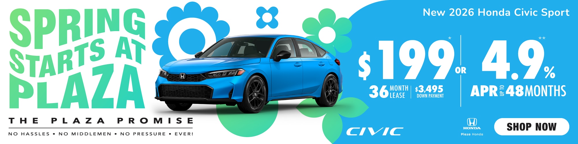 New 2026 Honda Civic Sport | $199/mo. 36mos. $3,495 DP