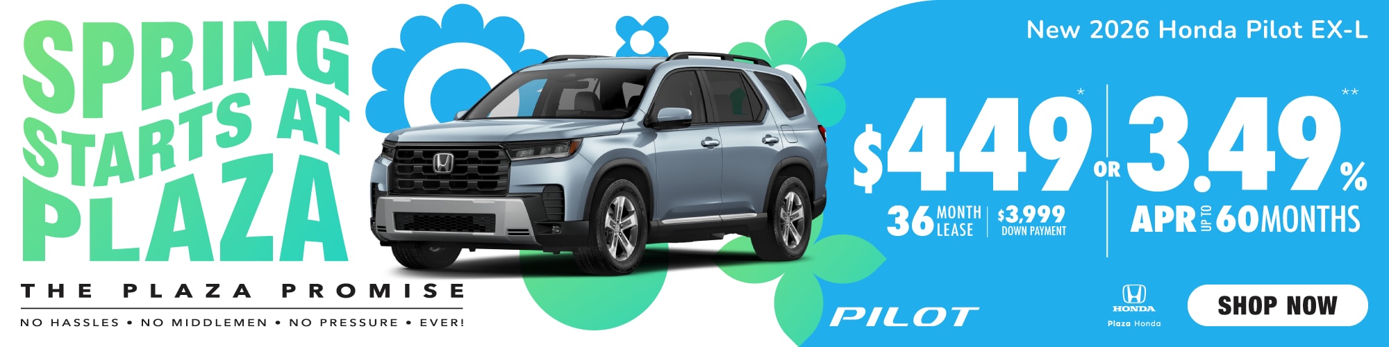 New 2026 Honda Pilot EX-L | $449/mo. 36mos. $3,995 DP