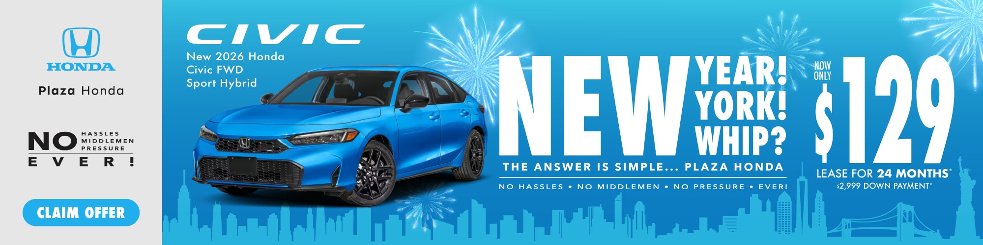 New 2026 Honda Civic FWD Sport Hybrid| $129/mo. 24mos. $2999 DP