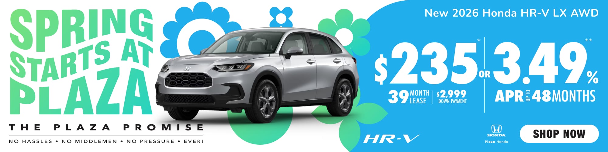 New 2026 Honda HR-V LX AWD | $235/mo. 39mos. $2,995 DP