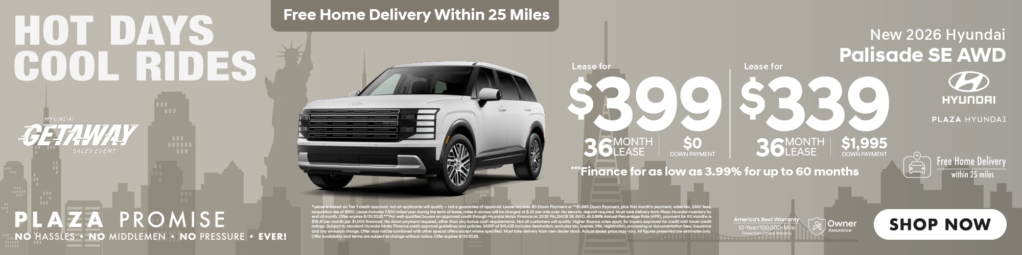 New 2026 Palisade SE AWD now only $399 lease for 36 months