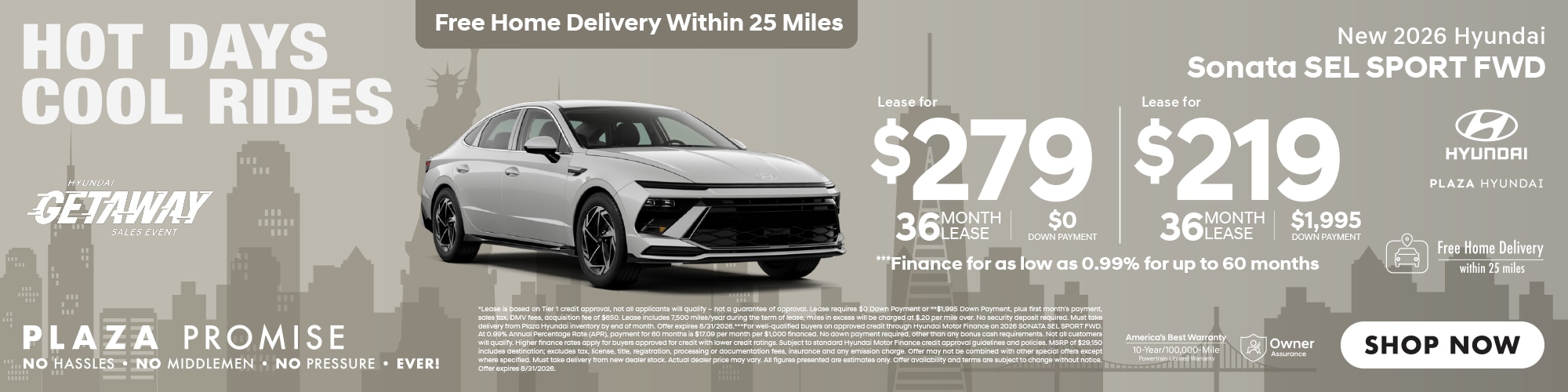 New 2026 Sonata SEL Sport FWD now only $279 lease for 36 months