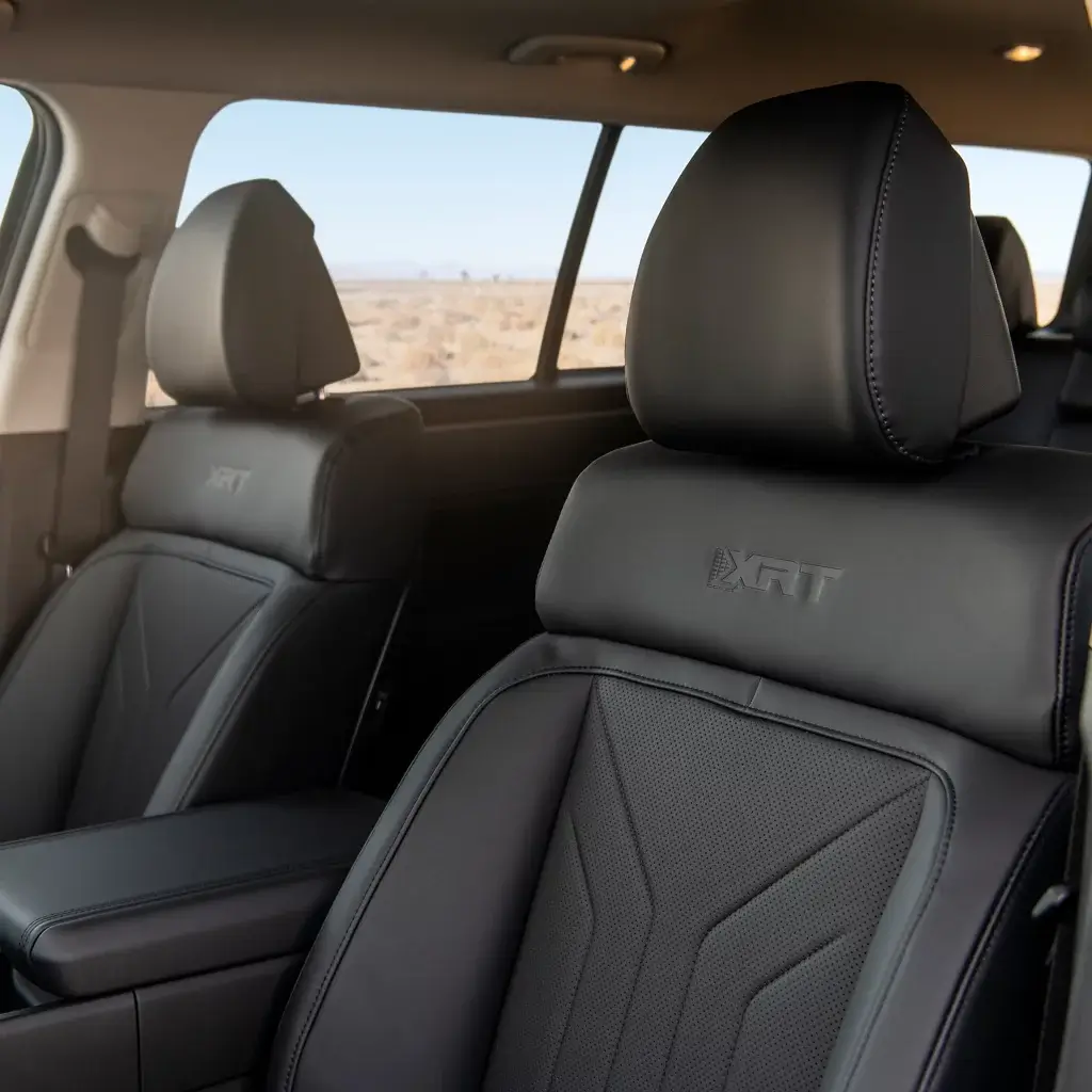 Black XRT seats with contrast stitching and XRT badging, a trim offered only with the gasoline engine