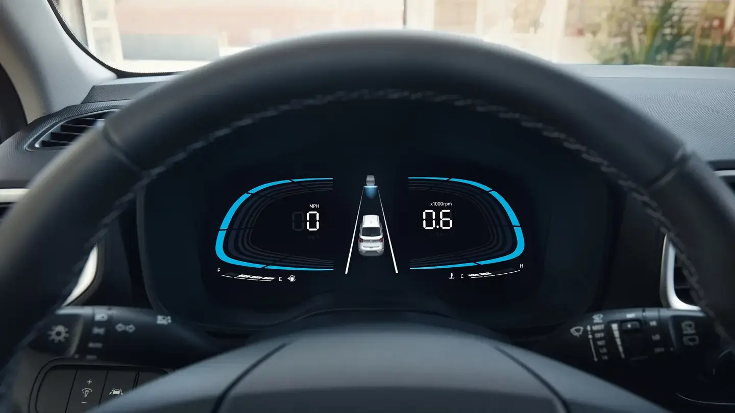 Hyundai Venue 4.2-inch digital instrument cluster viewed through the steering wheel