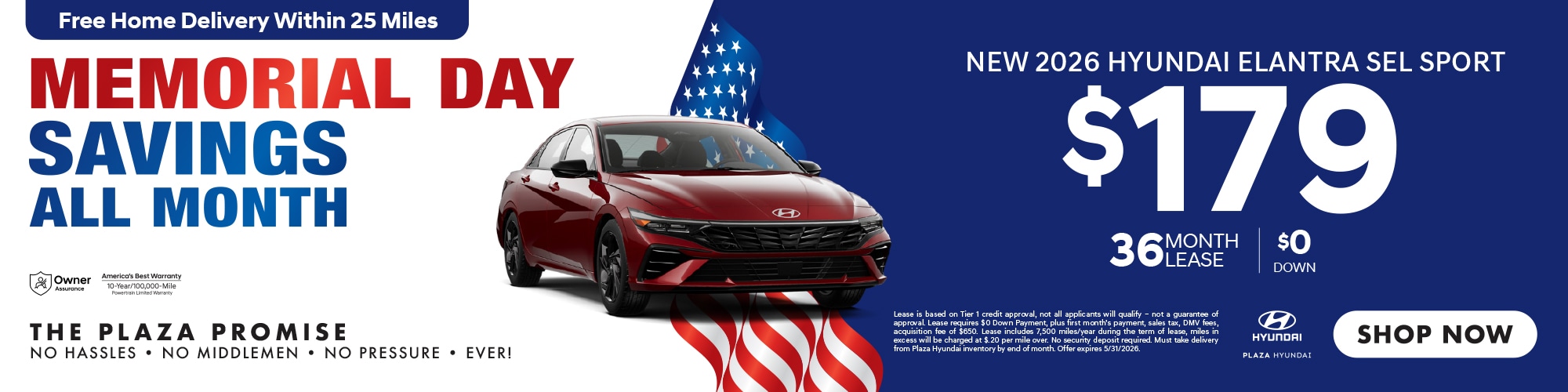 New 2026 Hyundai Elantra SEL Sport now only $179 lease for 36 months