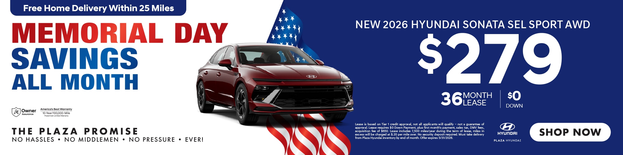 New 2026 Hyundai Sonata SEL Sport AWD now only $279 lease for 36 months