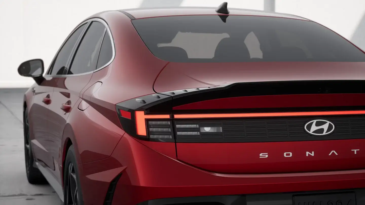 Red Hyundai Sonata SEL Sport full-width taillight, close-up