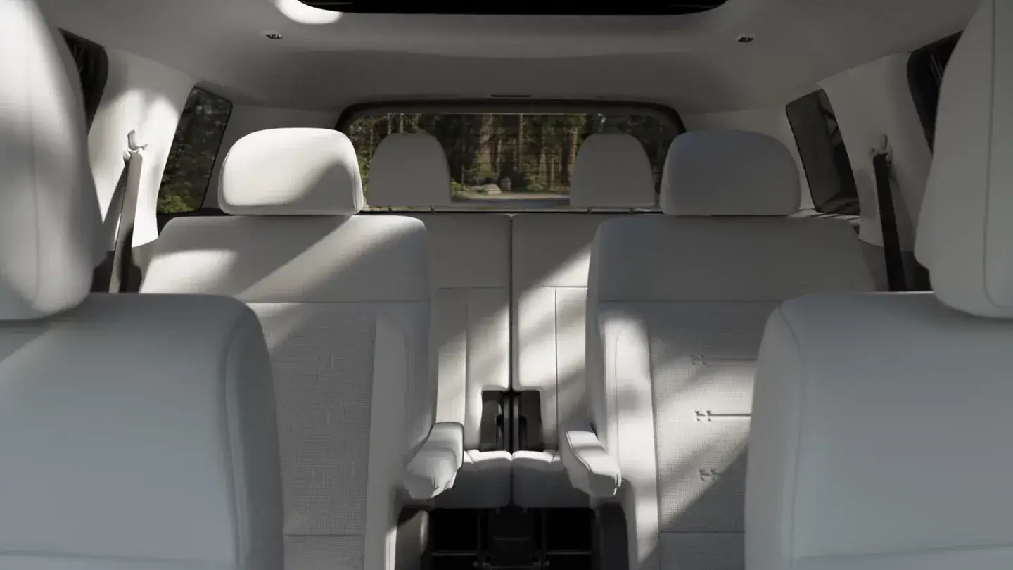 Hyundai Santa Fe Hybrid interior showing three-row seating configured for six or seven passengers
