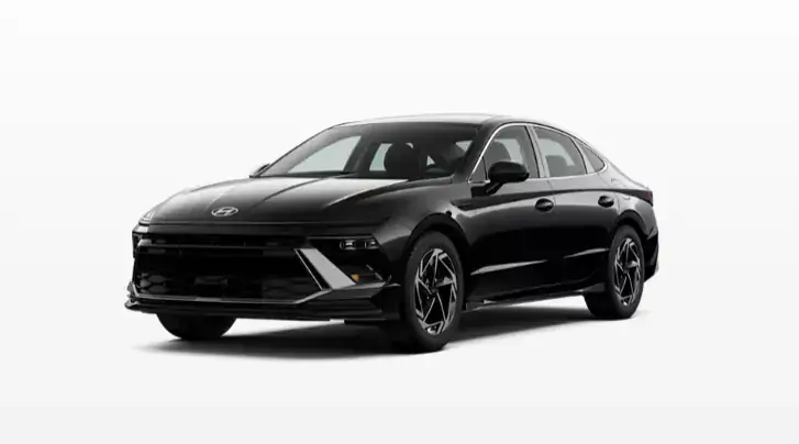 Black Hyundai Sonata SEL Sport with two-tone 18-inch wheels, front three-quarter view