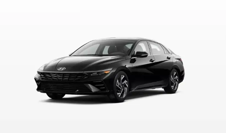 Black Hyundai Elantra Limited with machined alloy wheels, front three-quarter view