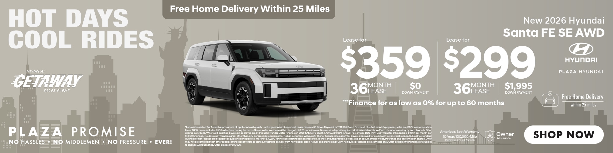 New 2026 Santa Fe SE AWD now only $359 lease for 36 months