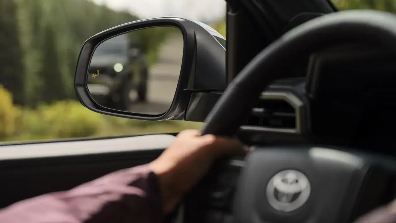 Toyota Tacoma side mirror with an integrated driver-assistance indicator