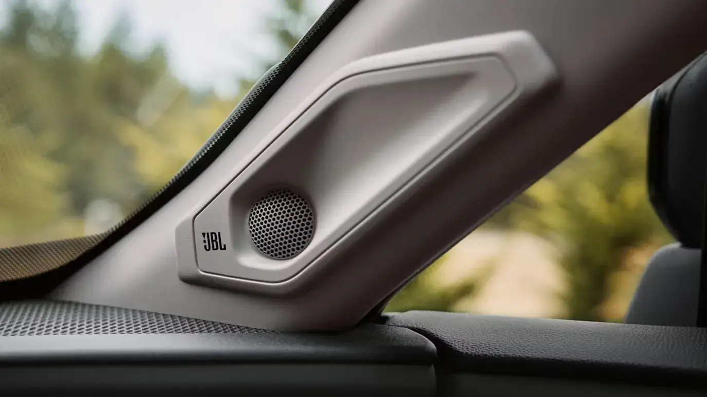 JBL premium audio speaker detail inside the Toyota RAV4