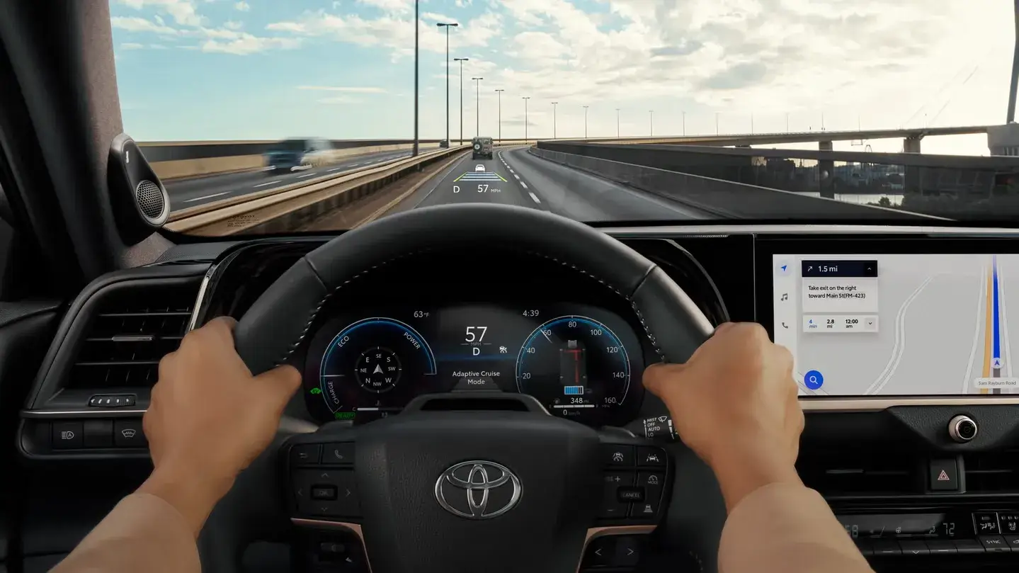 Toyota Crown head-up display projected on the windshield alongside the 12.3-inch digital cluster and touchscreen