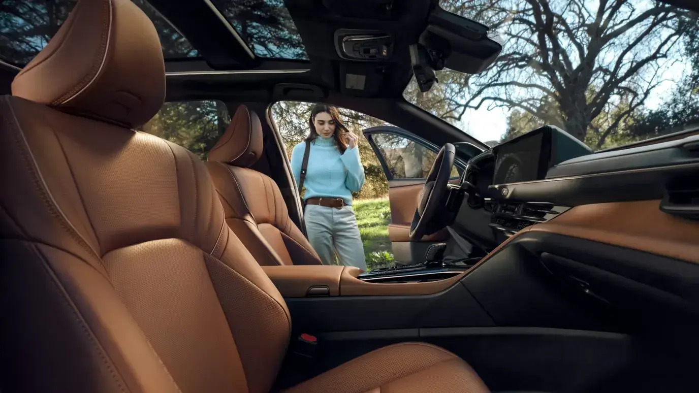 Toyota Crown Signia front seats viewed from the passenger side of the cabin