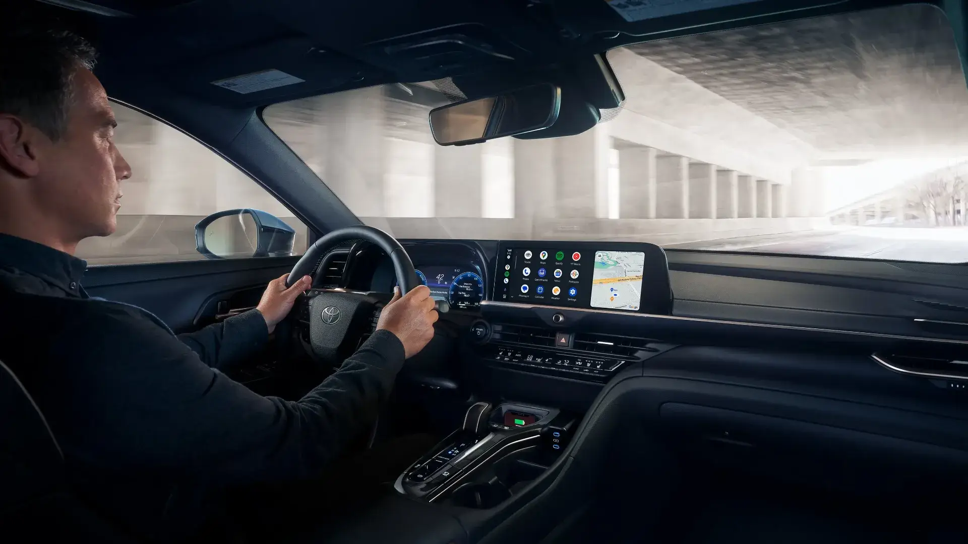 Center console and physical controls of the Toyota Crown around the shift selector