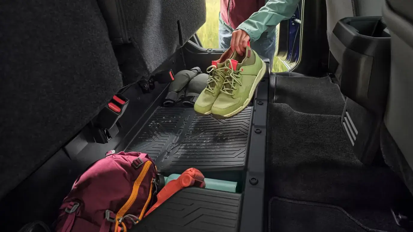 Toyota Tacoma Double Cab rear seatbacks folded down for interior cargo space