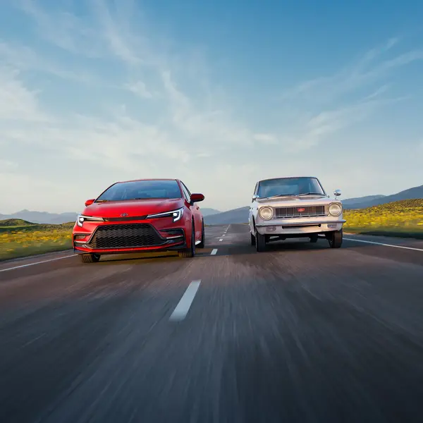 Historic Toyota Corolla generations shown together marking sixty years of the nameplate
