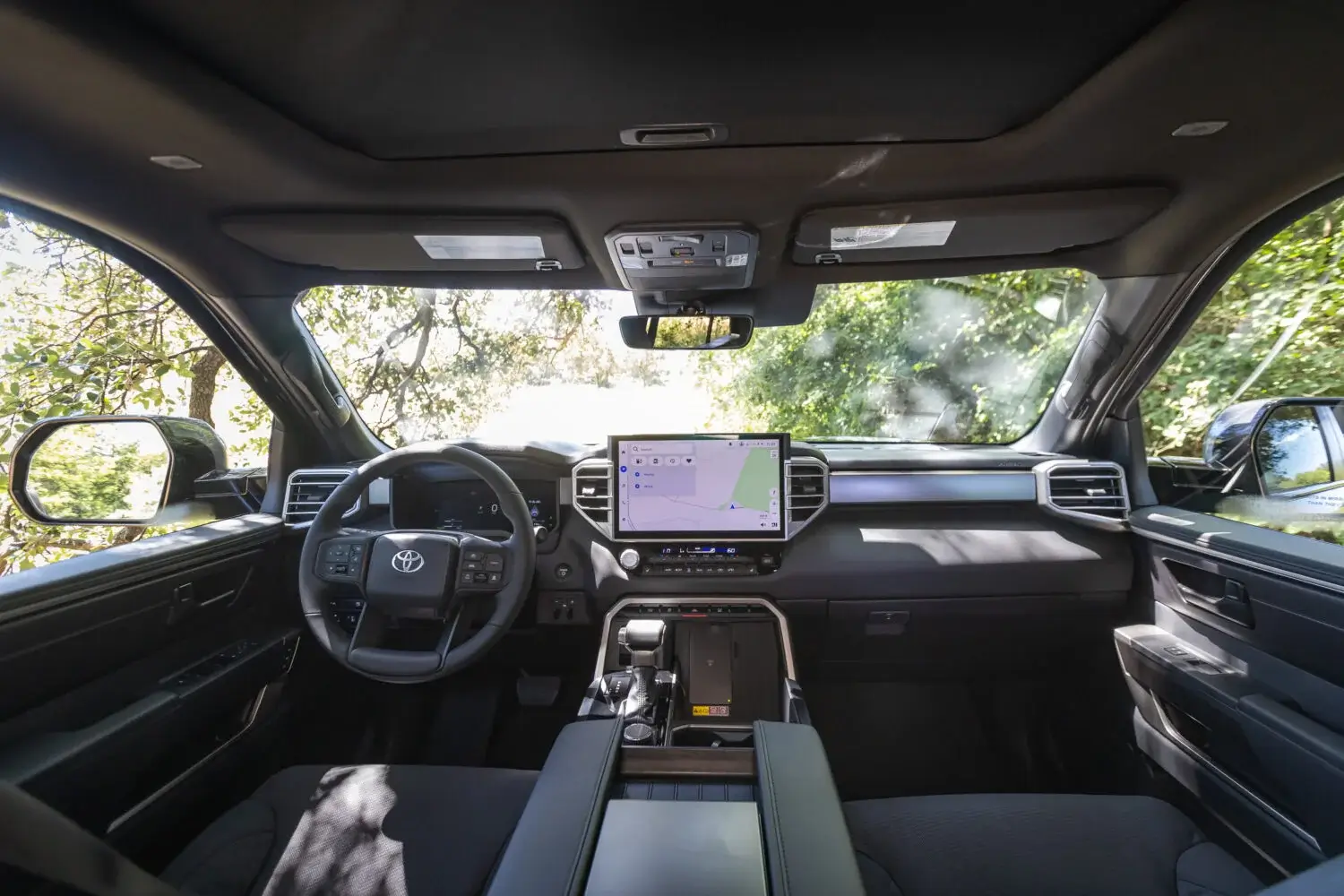 Interior touchscreen of the 2027 Toyota Sequoia Trailhunter showing the 14-inch display