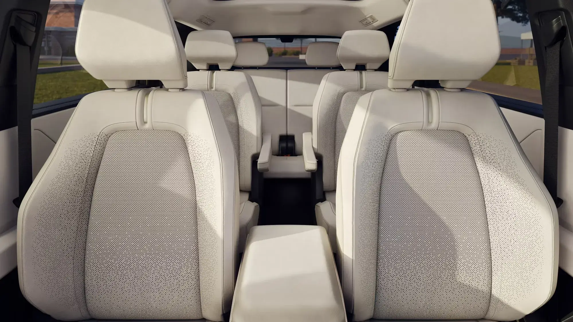 Interior of the 2027 Toyota Highlander showing the dashboard, 14-inch touchscreen and front seats