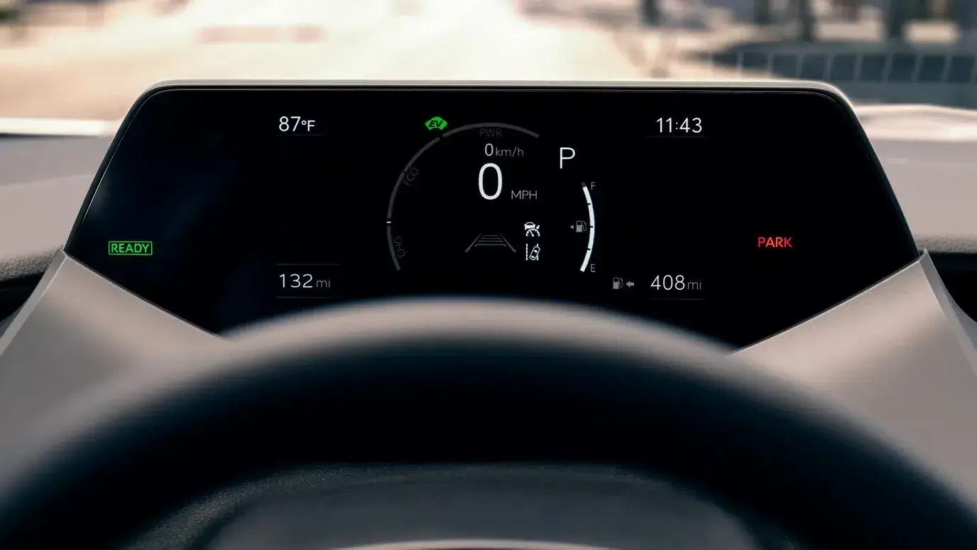 Toyota Prius digital driver display showing hybrid system energy flow