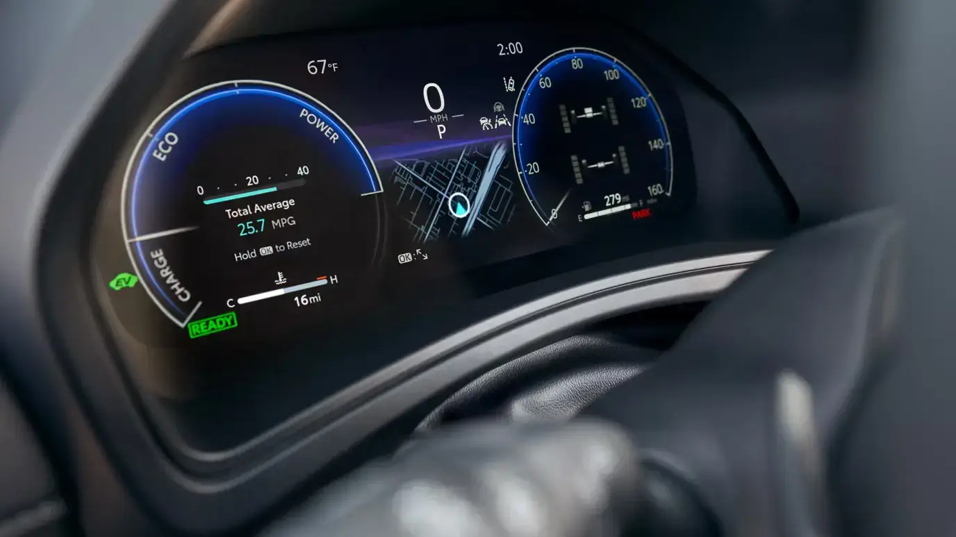 12.3-inch digital gauge cluster in the Toyota Grand Highlander showing driver information displays