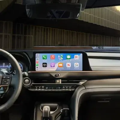 Close view of the Toyota Crown Signia touchscreen display and climate control panel