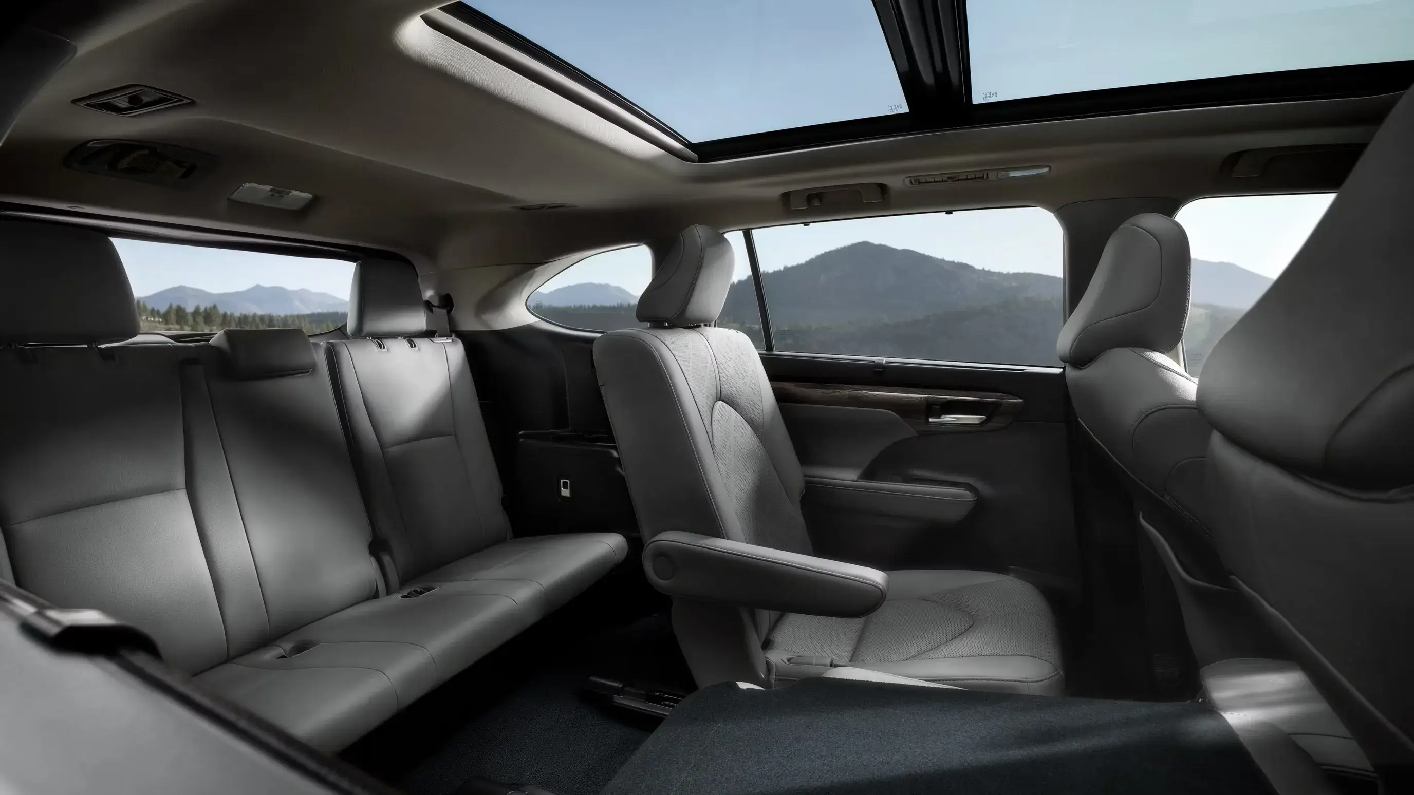 Toyota Highlander second-row captain's chairs and third-row seat under the panoramic roof