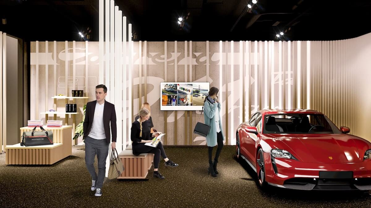 Rendering of the Porsche NOW Laguna Beach interior