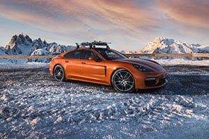 Porsche Oil Change Porsche Panamera parked in the snow