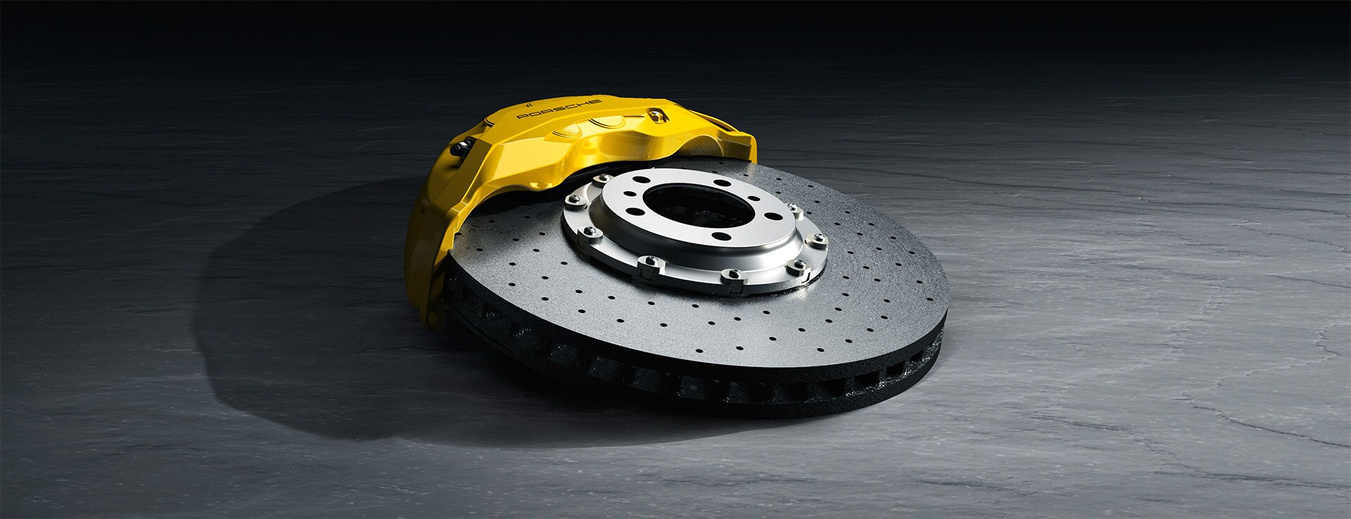 Porsche Ceramic Composite Brakes PCCB Close up of a Porsche Ceramic Composite Brakes (PCCB)