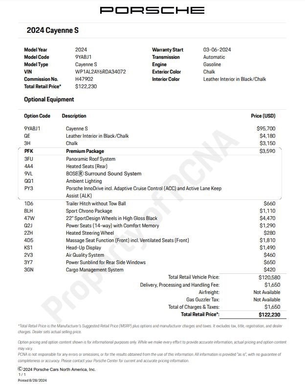 Certified 2024 Porsche Cayenne S with VIN WP1AL2AY6RDA34072 for sale in Norwell, MA