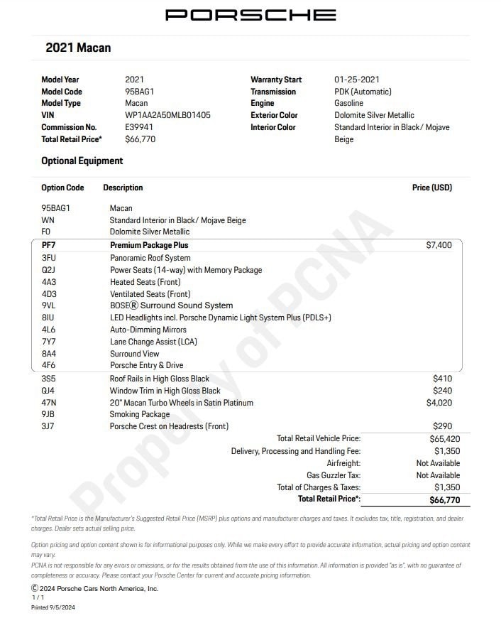 Certified 2021 Porsche Macan Base with VIN WP1AA2A50MLB01405 for sale in Norwell, MA