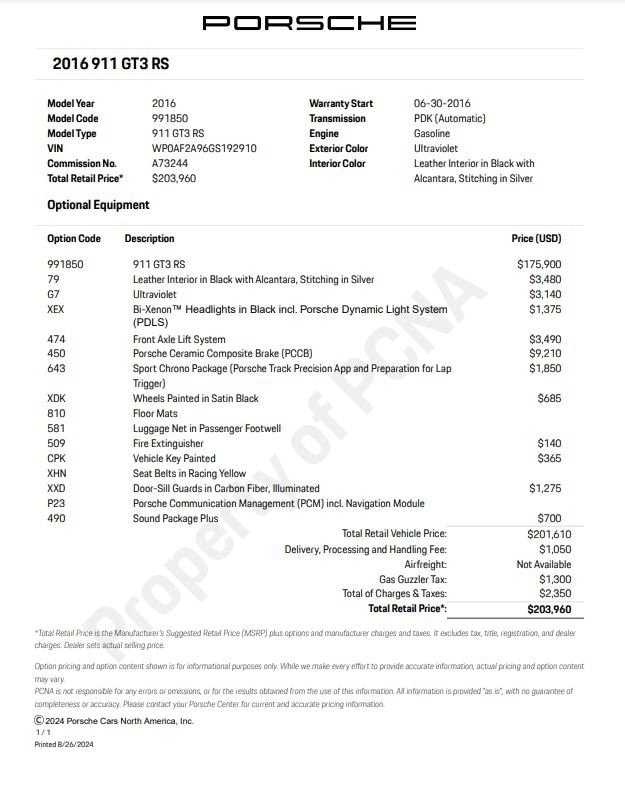 Certified 2016 Porsche 911 GT3 RS with VIN WP0AF2A96GS192910 for sale in Norwell, MA