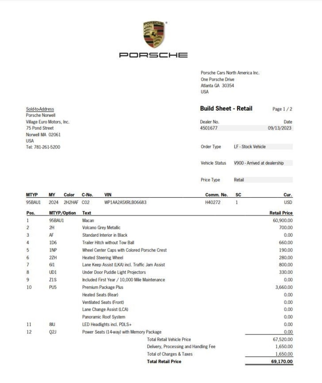 Used 2024 Porsche Macan For Sale at Porsche Norwell VIN