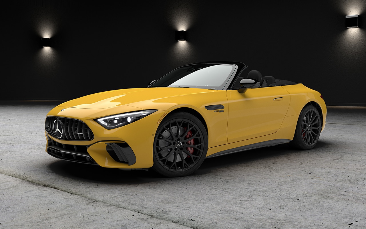 yellow Mercedes-Benz convertible