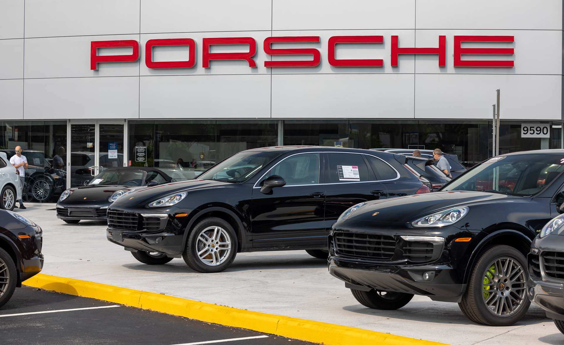 View of car lot and inventory at Porsche Orlando