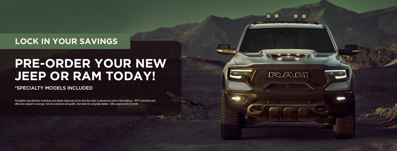 RAM TRX truck with pre-order offer text