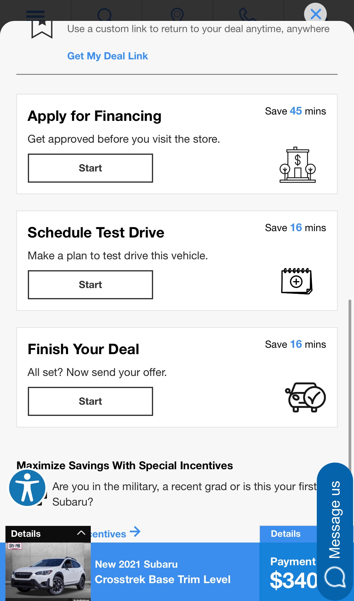 AutoNation Express tool on a mobile device