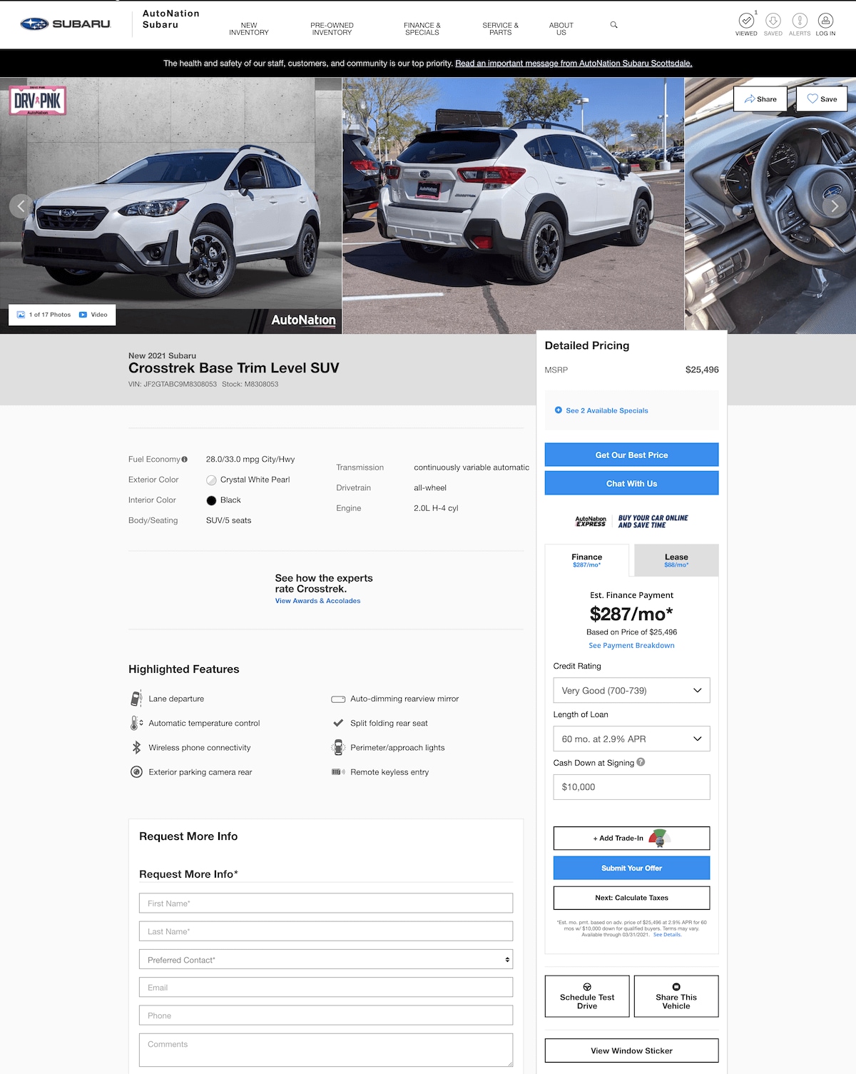 AutoNation Subaru West vehicle details page