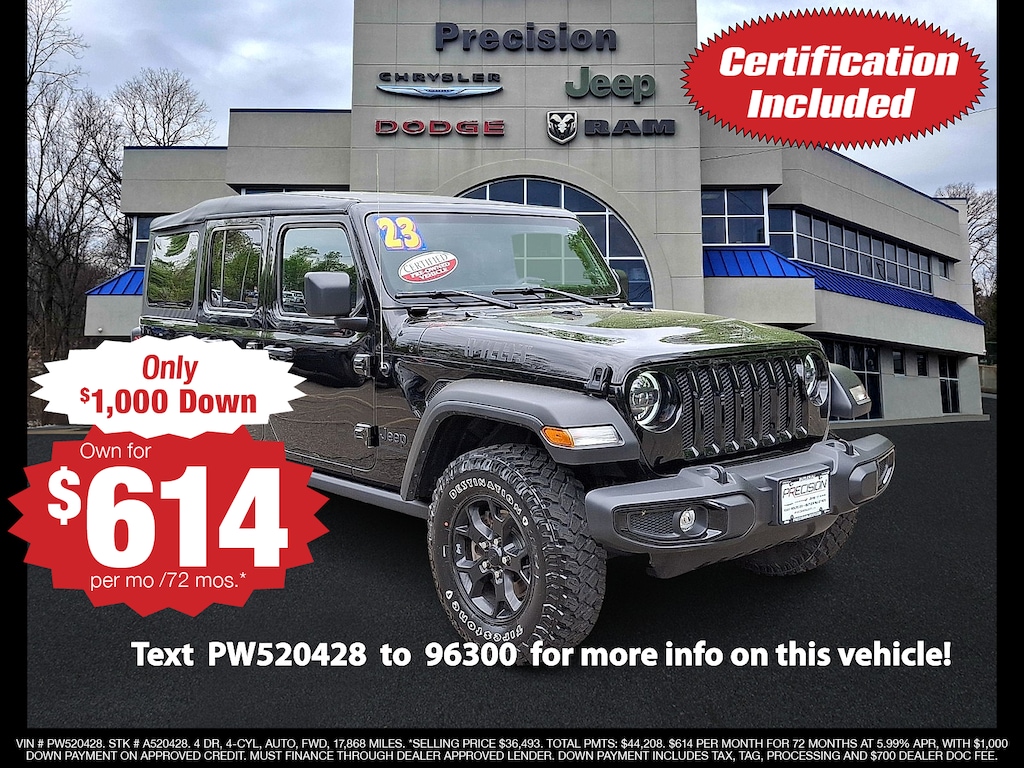 Used 2023 Jeep Wrangler 4-Door Willys 4x4 Sport Utility
