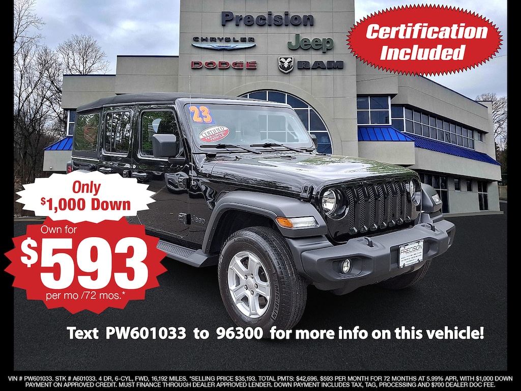 Used 2023 Jeep Wrangler 4-Door Sport S 4x4 Sport Utility