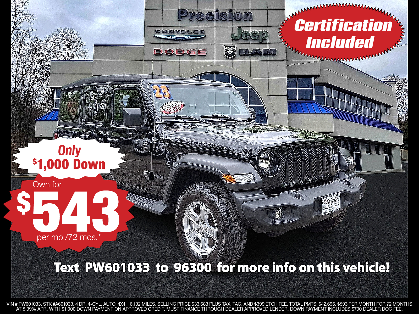 2023 Jeep Wrangler 4-Door Sport S 4x4 Sport Utility